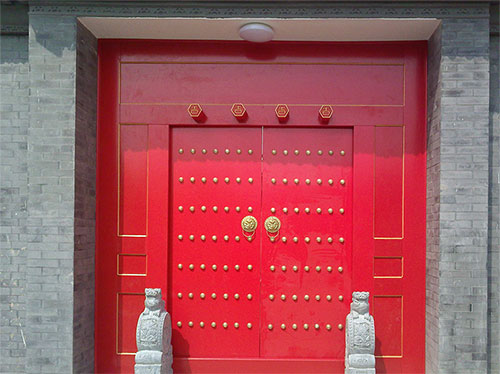 永安坝街道中国传统四合院系列朱红色中式木制大门木作